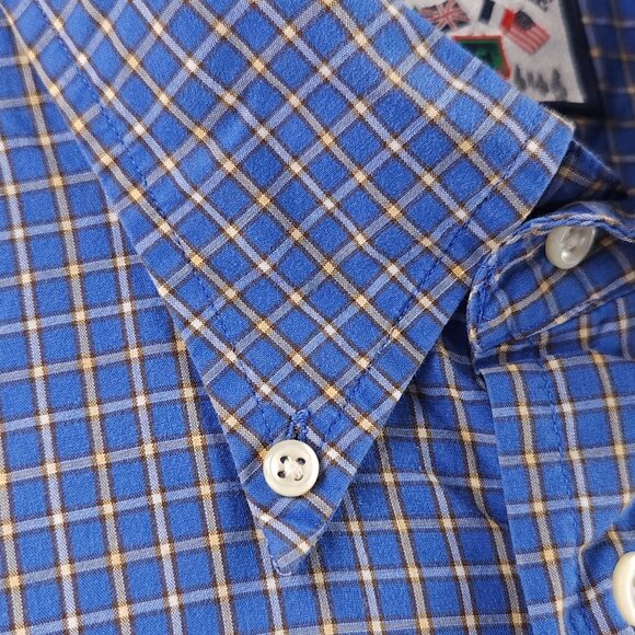 Faconnable Button-Down Cotton Check Blue XL Shirt Mens Pocket Long Sleeve Adult - Picture 5 of 13